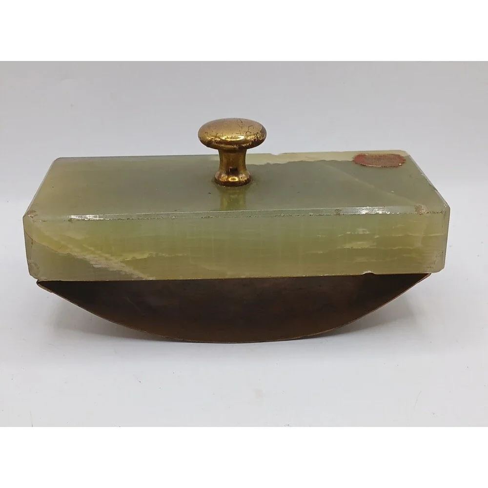 Vintage Genuine Brazilian Onyx Green Ink Roller Blotter Brass Handle 5